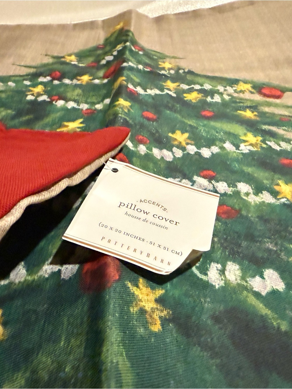 New Pottery Barn Painted Christmas Tree Pillow Cover, 20” - Picture 2 of 7
